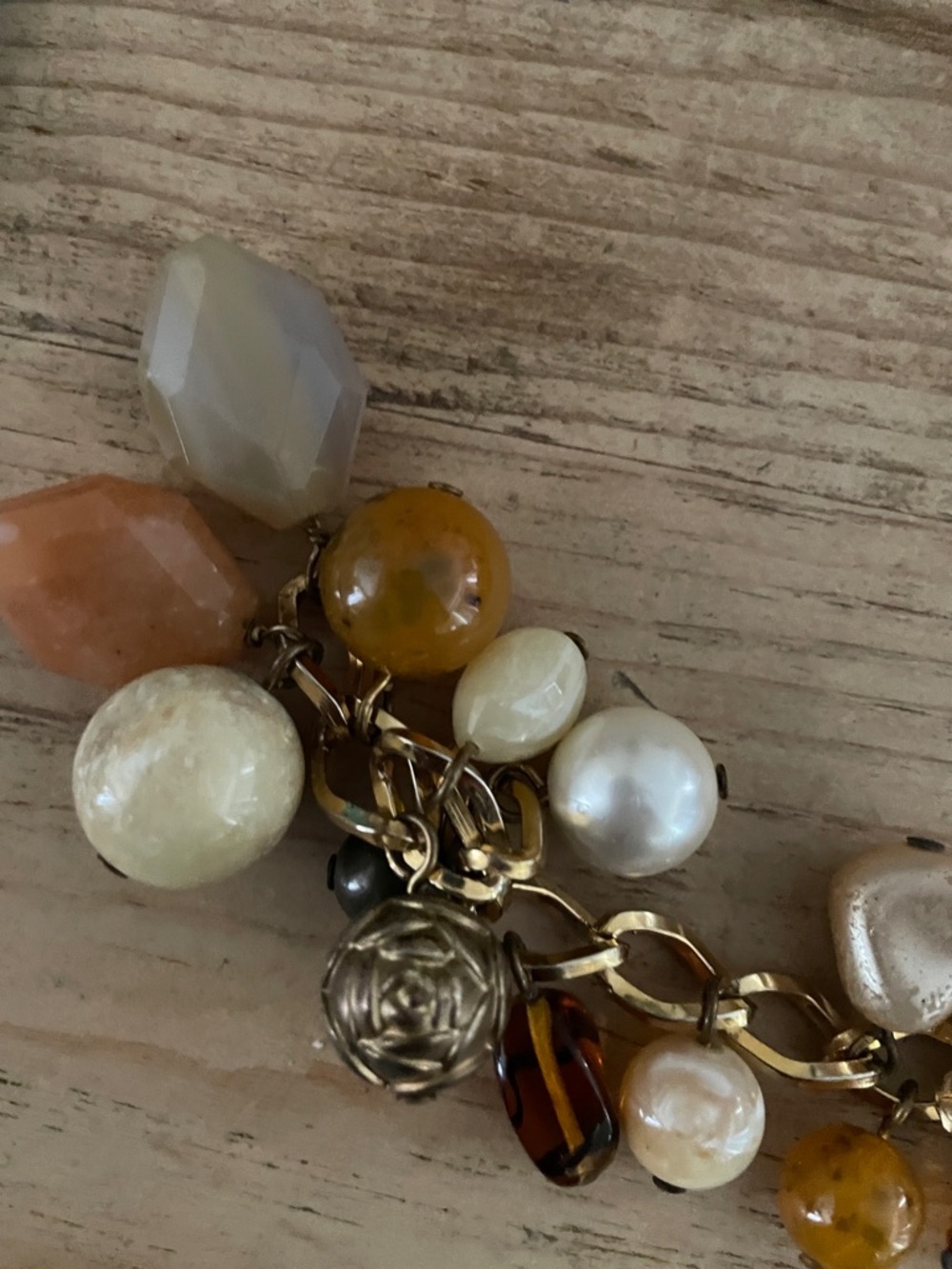 NWOT Gold chain mixed beaded belt amber cream ivory hues elegant cocktail OSFM - Picture 6 of 7